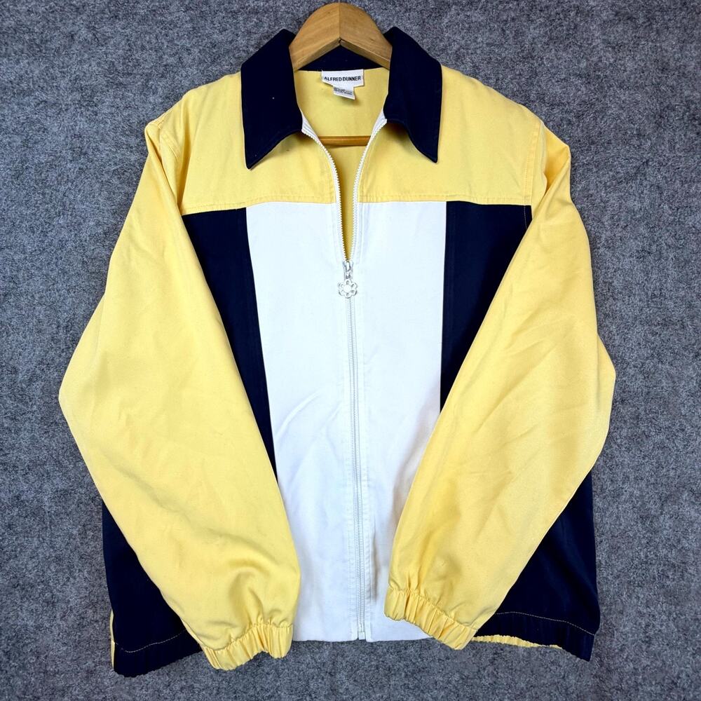 Vintage Alfred Dunner Jacket Womens 12 Yellow Colorblock Grandma Athleisure